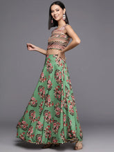 Green Floral Printed Ready to Wear Lehenga & Blouse With Dupatta-AHBLSKDU-COMBO-853